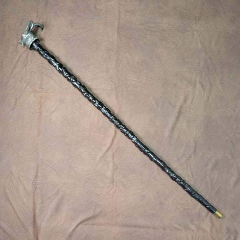 英国ヴィンテージ ブラックシャフト ピュータ製ゴートヘッドハンドル ステッキ 杖 85cm